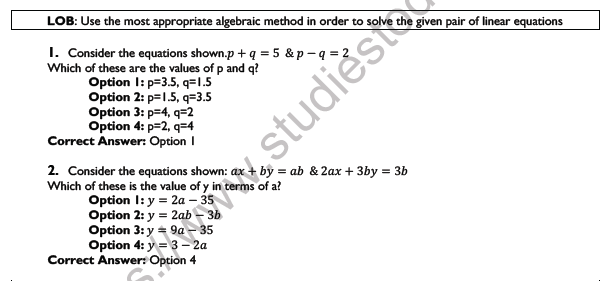 Cbse Class 10 Mathematics Pair Of Linear Equation In Two Variables Worksheet Set G 7747